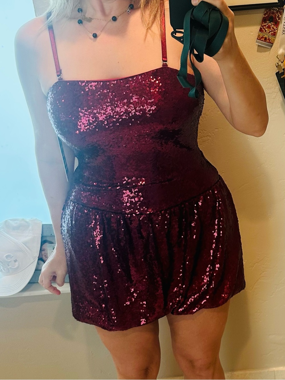 NWT Steve Madden Sequin Drop Waist Bubble Mini Dress Size Medium Removable strap